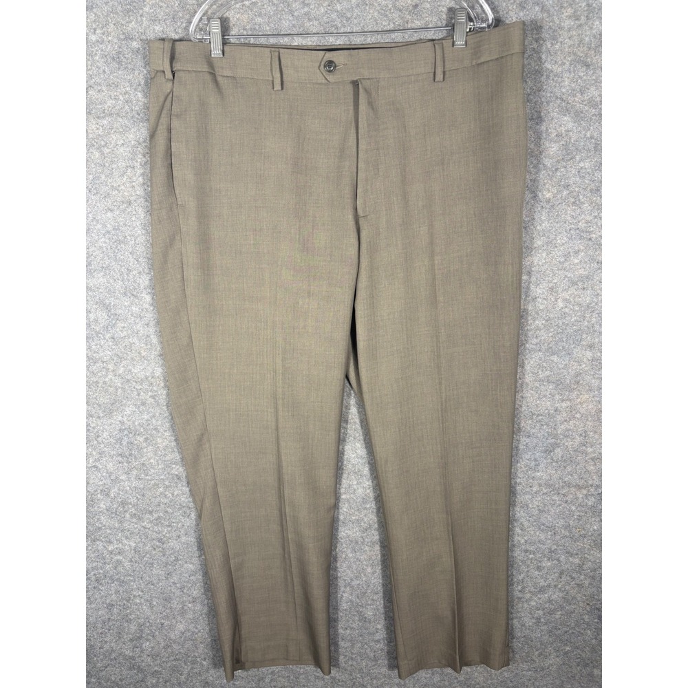 Men's 42x32 Beige Polyester Dress Pants Classic Fit Tailored Trousers